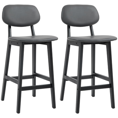 Bar Stools Set of 2, Breakfast Bar Chairs, PU Leather Upholstered Kitchen Stools with Backs, Footrests and Solid Wood Legs