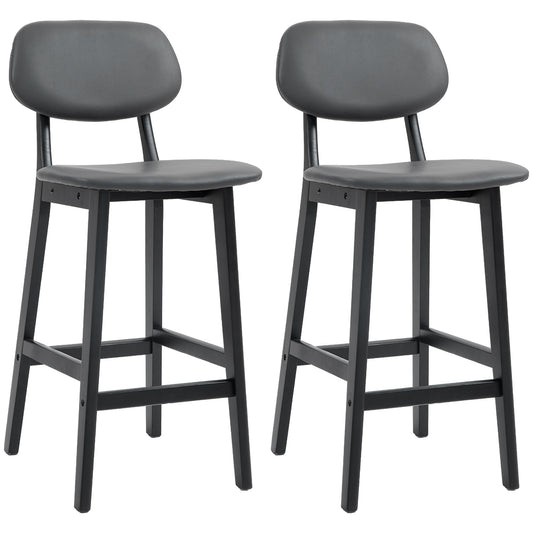 Bar Stools Set of 2, Breakfast Bar Chairs, PU Leather Upholstered Kitchen Stools with Backs, Footrests and Solid Wood Legs