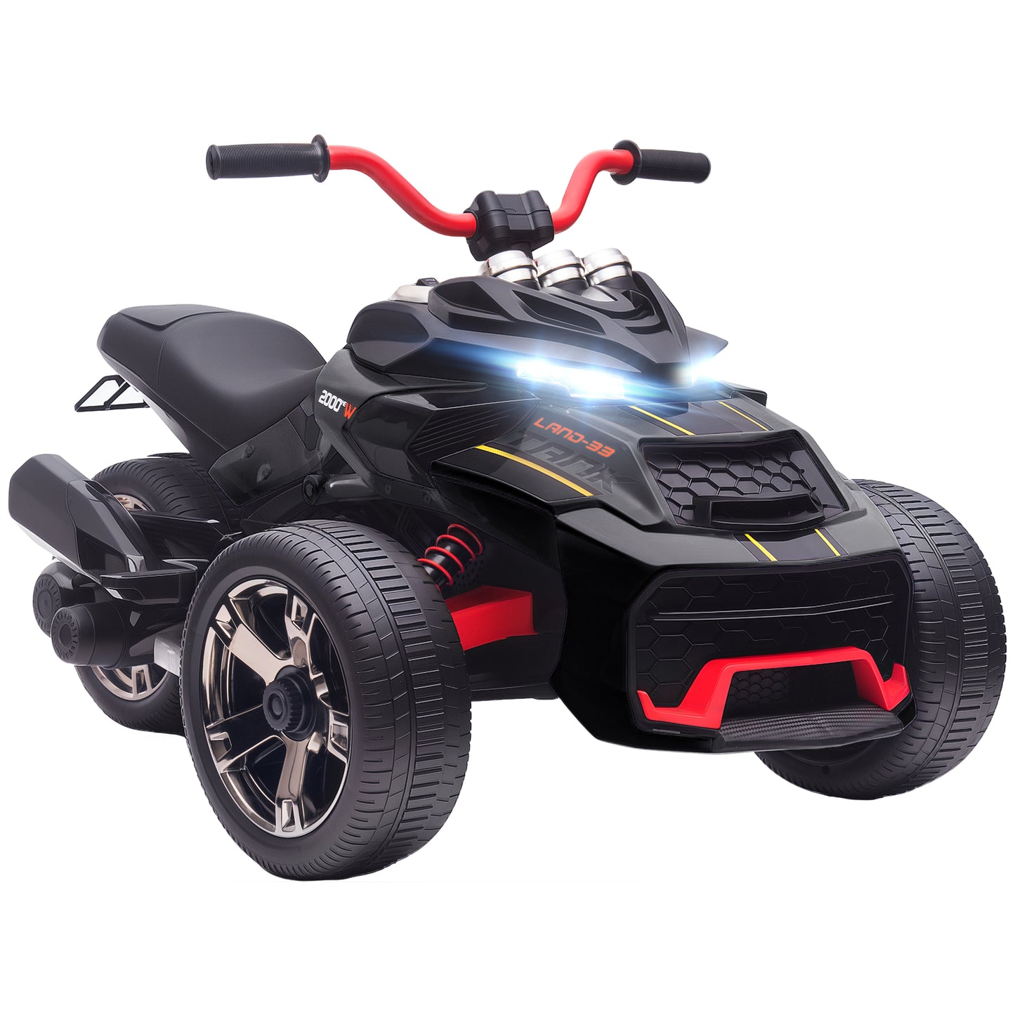 12V Kids Electric Ride On Car with 3 Wheeler, MP3 Player, Horn, 2 Speeds, LED Lights for Boys & Girls Ages 3-8, Black