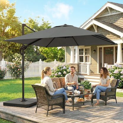 2.4 x 2.4m Cantilever Parasol with Umbrella Weights, UPF50+ Offset Outdoor Umbrella w/ Easy Tilt Adjustment, Dark Grey