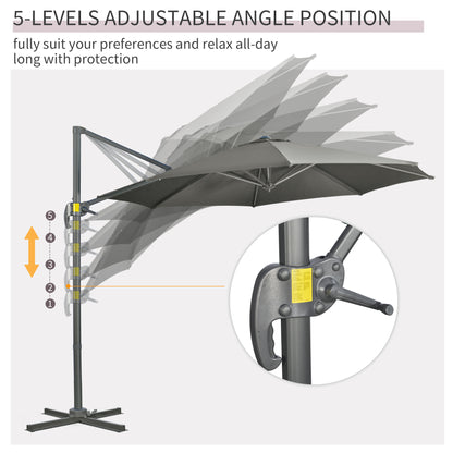 3 x 3(m) Cantilever Parasol with Cross Base, Garden Umbrella with 360° Rotation, Crank Handle and Tilt for Outdoor, Patio