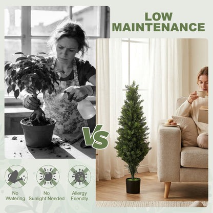 Set of 2 Decorative Artificial Plants Cypress in Weighted Pot, Fake Plant with 564 Leaves, 90cm