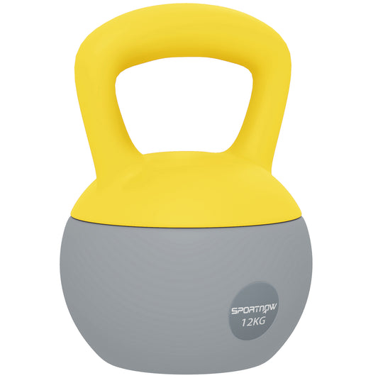 12KG Soft Kettlebell, Kettlebell with Non-Slip Handle for Home Gym, Weight Lifting, Strength Training, Yellow/Grey