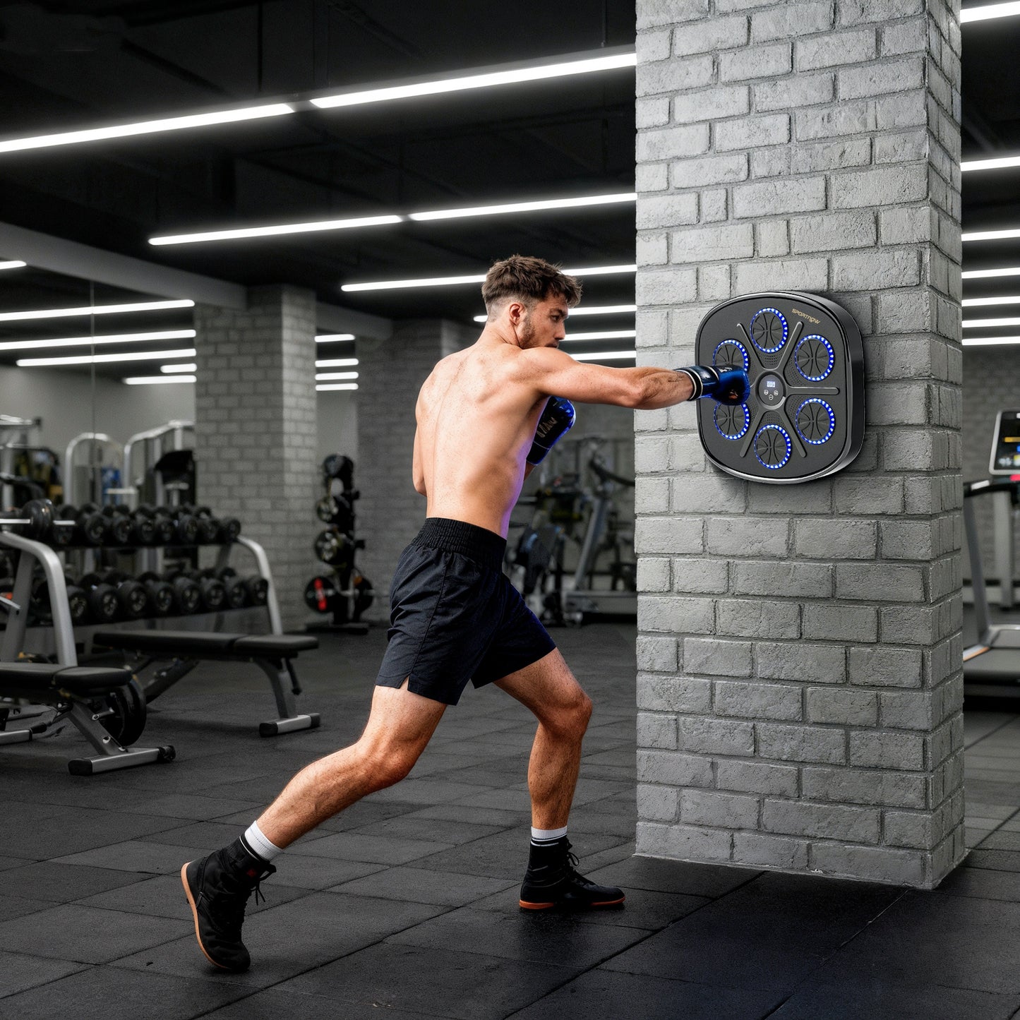 Music Boxing Machine, Smart Bluetooth Boxing Machine Wall Mounted with 9 Speeds & Modes, LED Lights and Gloves
