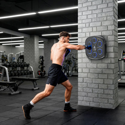 Music Boxing Machine, Smart Bluetooth Boxing Machine Wall Mounted with 9 Speeds & Modes, LED Lights and Gloves