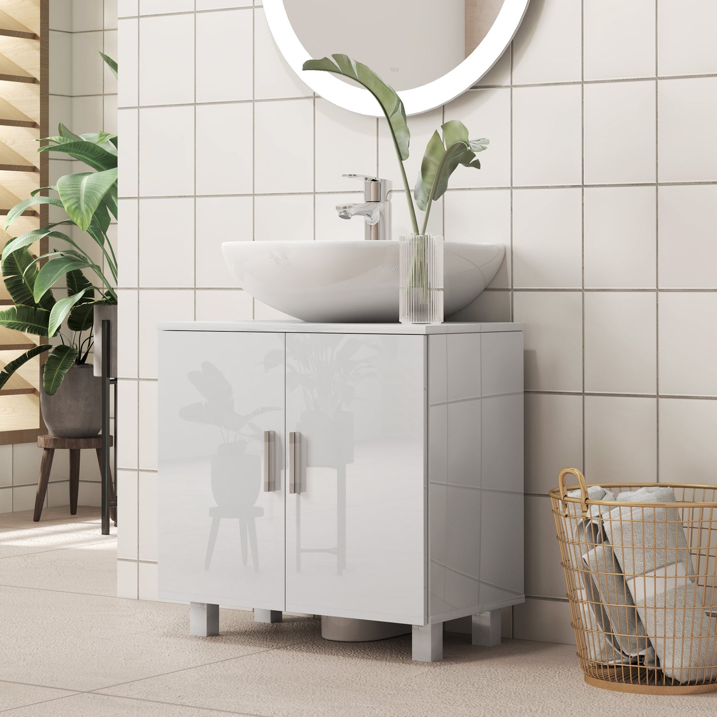 Bathroom Under Sink Cabinet for Basin without or with Pedestal - High Gloss White