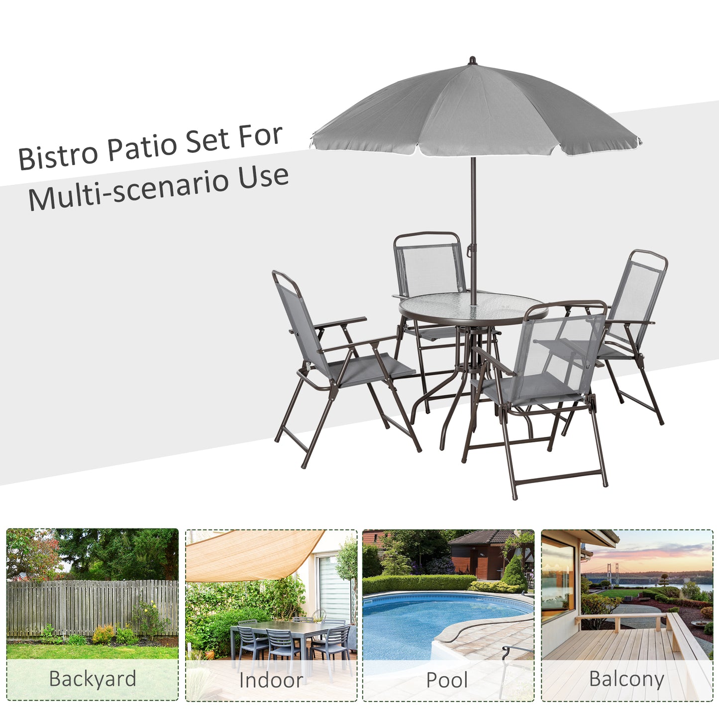6 Piece Garden Dining Set with Umbrella, Outdoor Dining Sets with Parasol