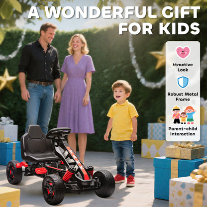 Pedal Go Kart for Kids Aged 3-6 Years, with Freewheel System, Brake, EVA Anti-Slip Wheels, Red