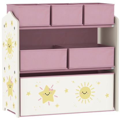 Kids Toy Storage Units, 3-Tier Toy Organiser Shelf with 6 Removable Boxes for Kids, Bedroom, Playroom, Pink