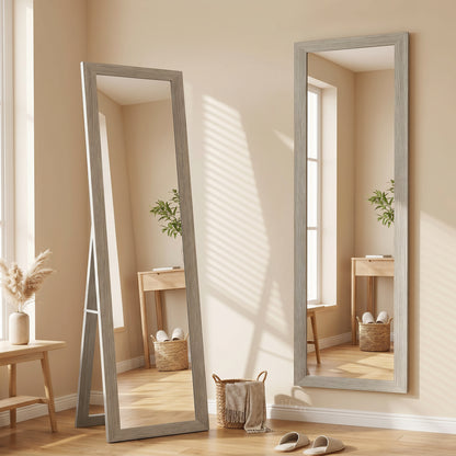 Full Length Mirror, 37 x 157 cm, Hanging or Freestanding, Rectangular Full Body Mirror for Living Room, Bedroom, Grey