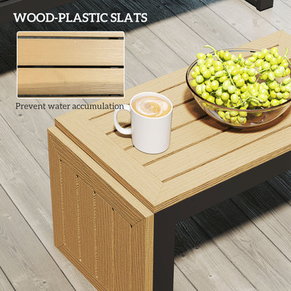 4 Seater L Shaped Aluminium Sectional Garden Furniture Set with 2 Loveseats and Wood-Plastic Coffee Table - Natural Wood