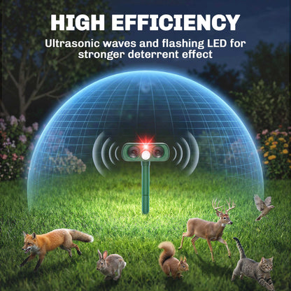 Ultrasonic Cat Repellent, PIR Motion Sensor 110°, LED Flash, Solar Cat Deterrents for Gardens UK