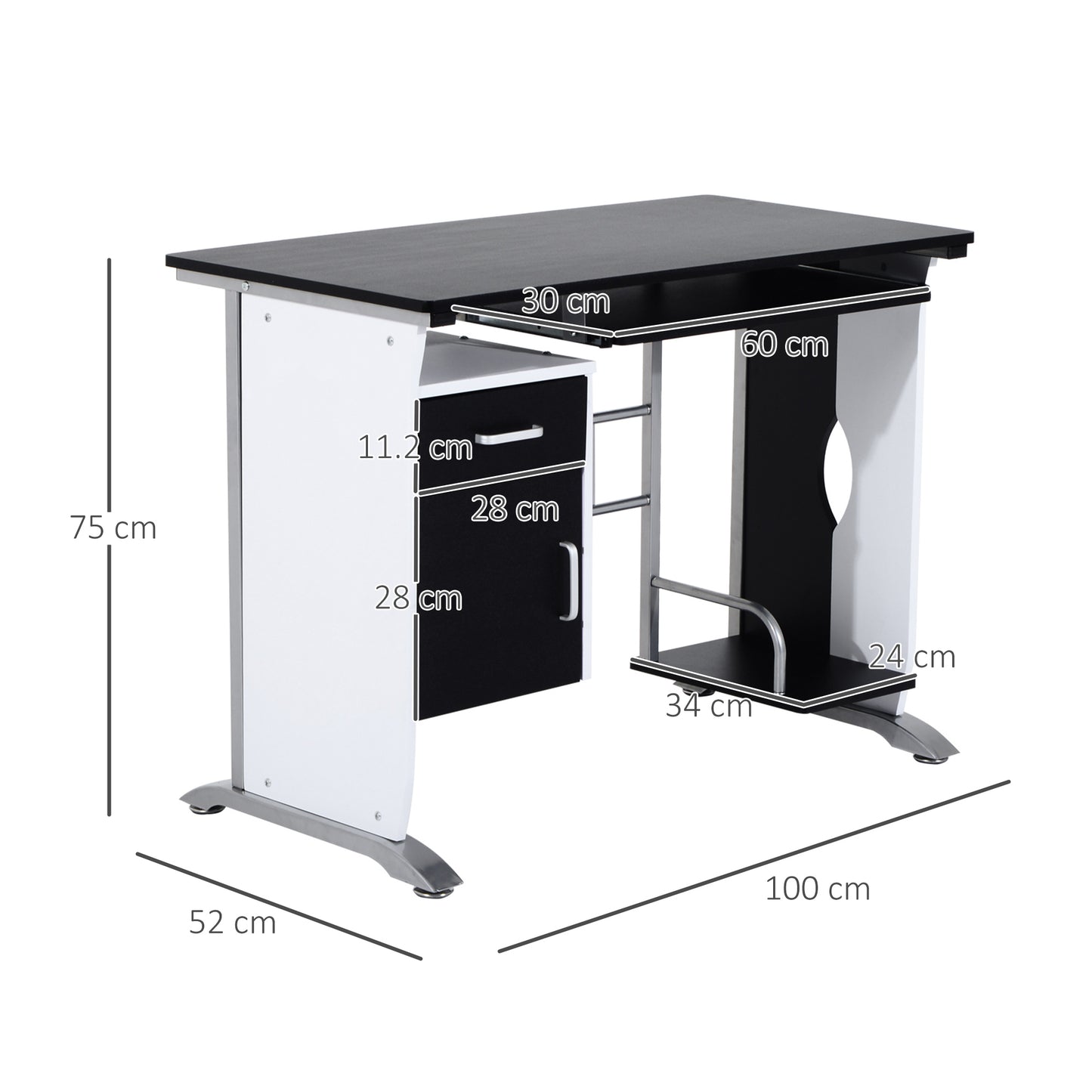 Computer Desk with Sliding Keyboard Tray, Storage Drawers and Host Box Shelf, Home Office Desk, Study Workstation