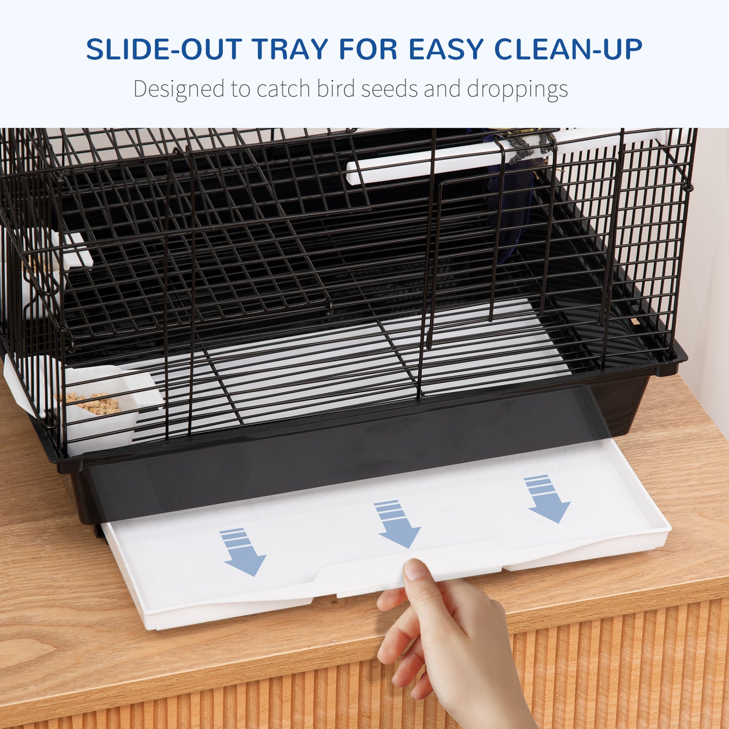 Metal Bird Cage for Finch, Canary w/ Food Containers, Swing Ring, Tray, Handle, 39 x 33 x 47cm