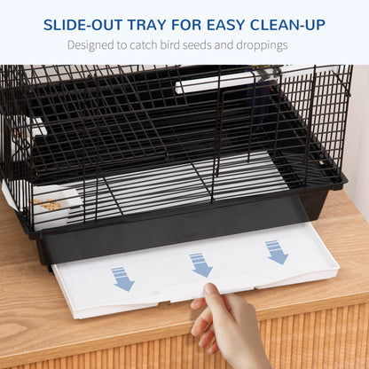 Metal Bird Cage for Finch, Canary w/ Food Containers, Swing Ring, Tray, Handle, 39 x 33 x 47cm