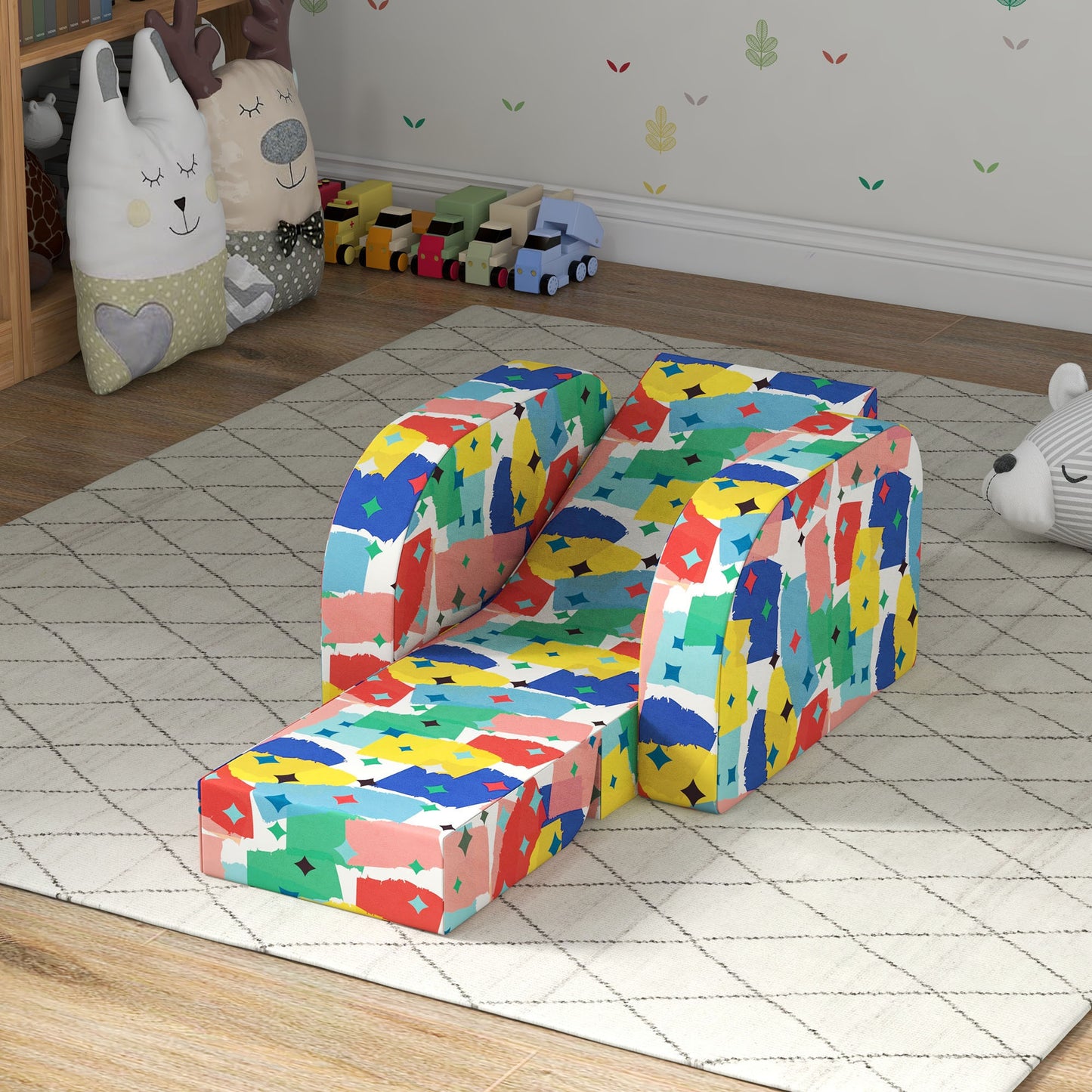Foldable Toddler Chair Soft Snuggle Sponge Filled for Bedroom Playroom, Aged 18 Months to 3 Years - Multicoloured
