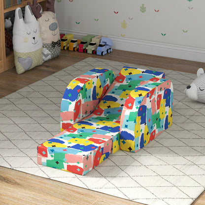 Foldable Toddler Chair Soft Snuggle Sponge Filled for Bedroom Playroom, Aged 18 Months to 3 Years - Multicoloured