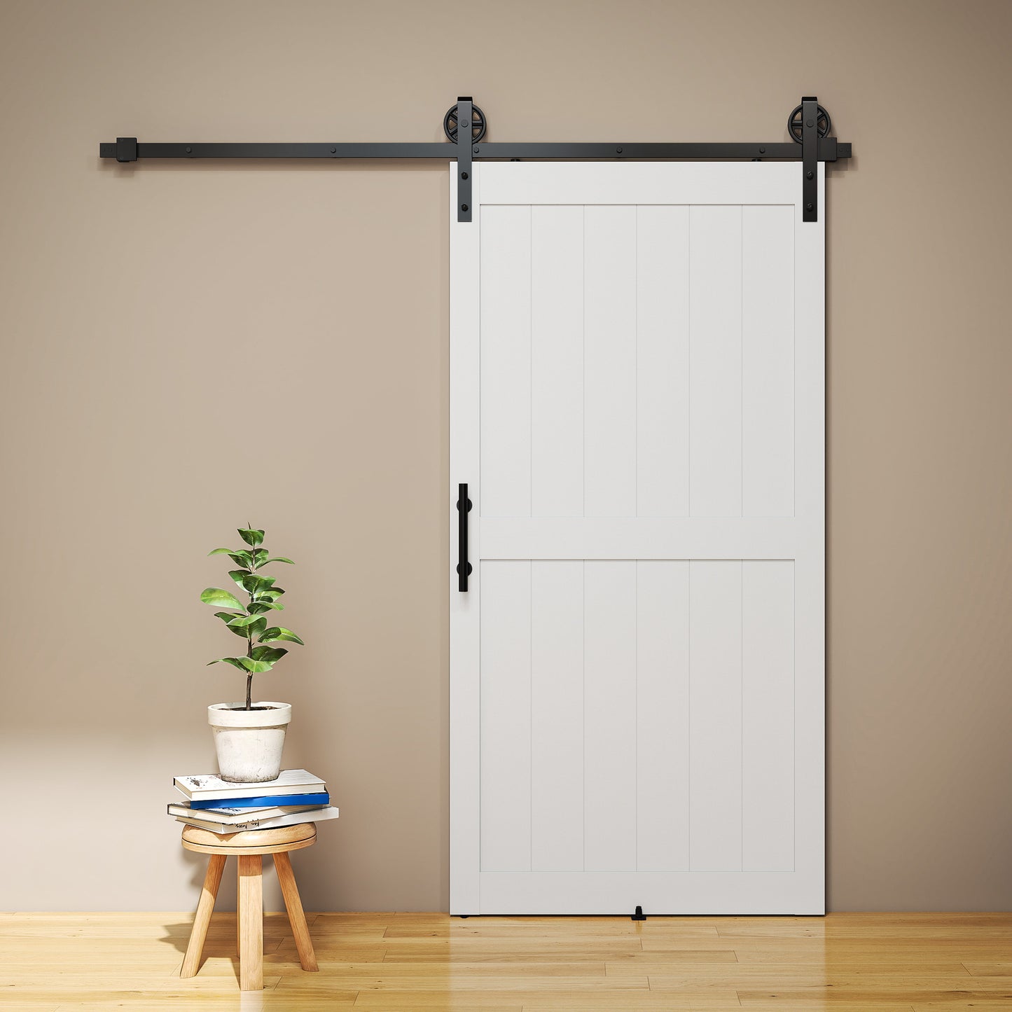 213.4cm Sliding Barn Door Kit, Sliding Door with Track, Hardware, Upgraded Rollers and Floor Guide, Handle, White