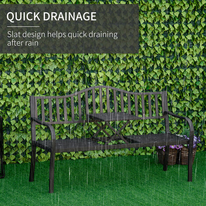 Metal Outdoor Bench with Liftable Middle Table, Patio Loveseat, Garden Bench for Garden, Porch, Seats 2–3 People, Black