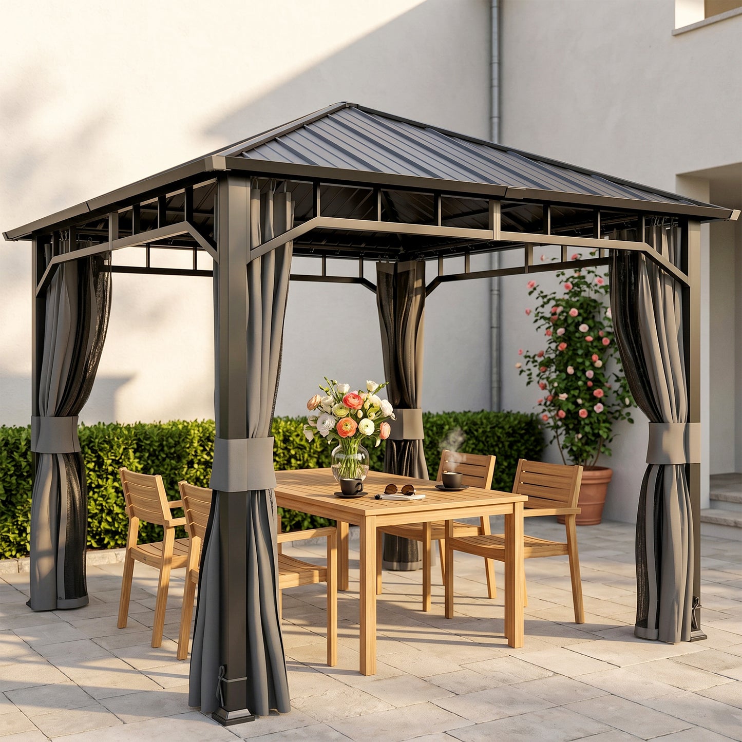 3 x 3(m) Hardtop Gazebo with Galvanised Steel Roof, Waterproof Permanent Pavilion Garden Gazebo