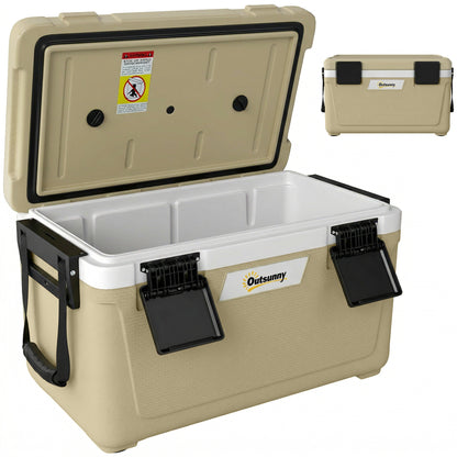 42.6L Insulated Cool Box, Lightweight Portable Ice Cooler with Handle, Lid and Drain Valve, Khaki