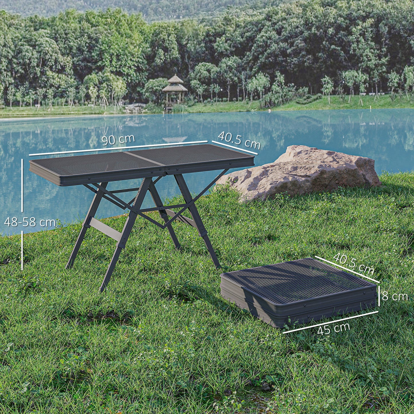 3 ft Folding Camping Table w/ Adjustable Heights, Portable Lightweight Outdoor Folding Picnic Table