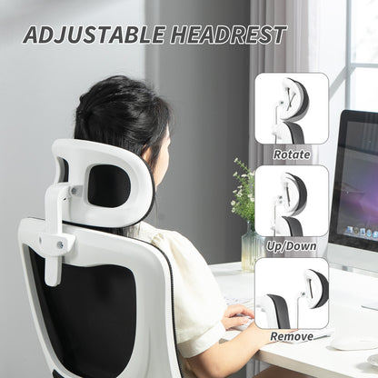 Ergonomic Office Chair, High Back Mesh Computer Desk Chair with Adjustable Headrest and Lumbar Support, Rotatable Armrests