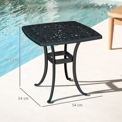 Outdoor Garden Table, Cast Aluminium Patio End Table with Umbrella Hole and Anti-slip Foot Pads for Garden, Patio, Balcony