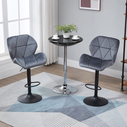 Bar Stools Set Of 2, Luxurious Velvet-Touch Barstools with Metal Frame Footrest Round Base Triangle Indenting Moulded Seat Ad