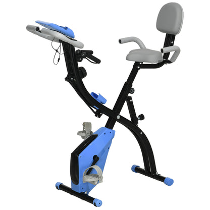 2-in-1 Folding Exercise Bike with 8-Level Magnetic Resistance, Arm Resistance Band, Pulse Sensor, Blue