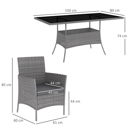 7-Piece Rattan Garden Furniture Set with Cushions, 6 Seater Garden Table and Chairs, Rattan Dining Set with 6 Armchairs