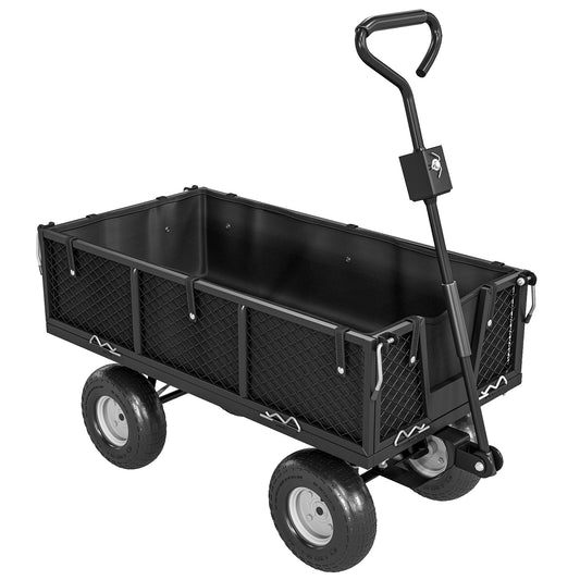 114L Steel Frame Garden Cart Trolley - Black