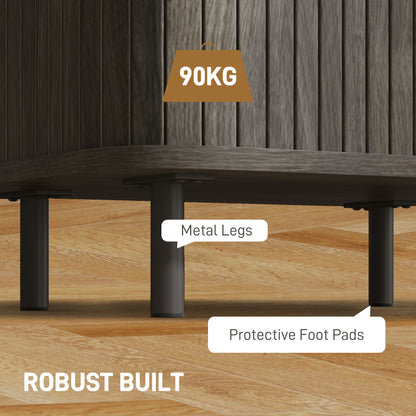 Nightstand with Sliding Doors and Metal Legs Grey