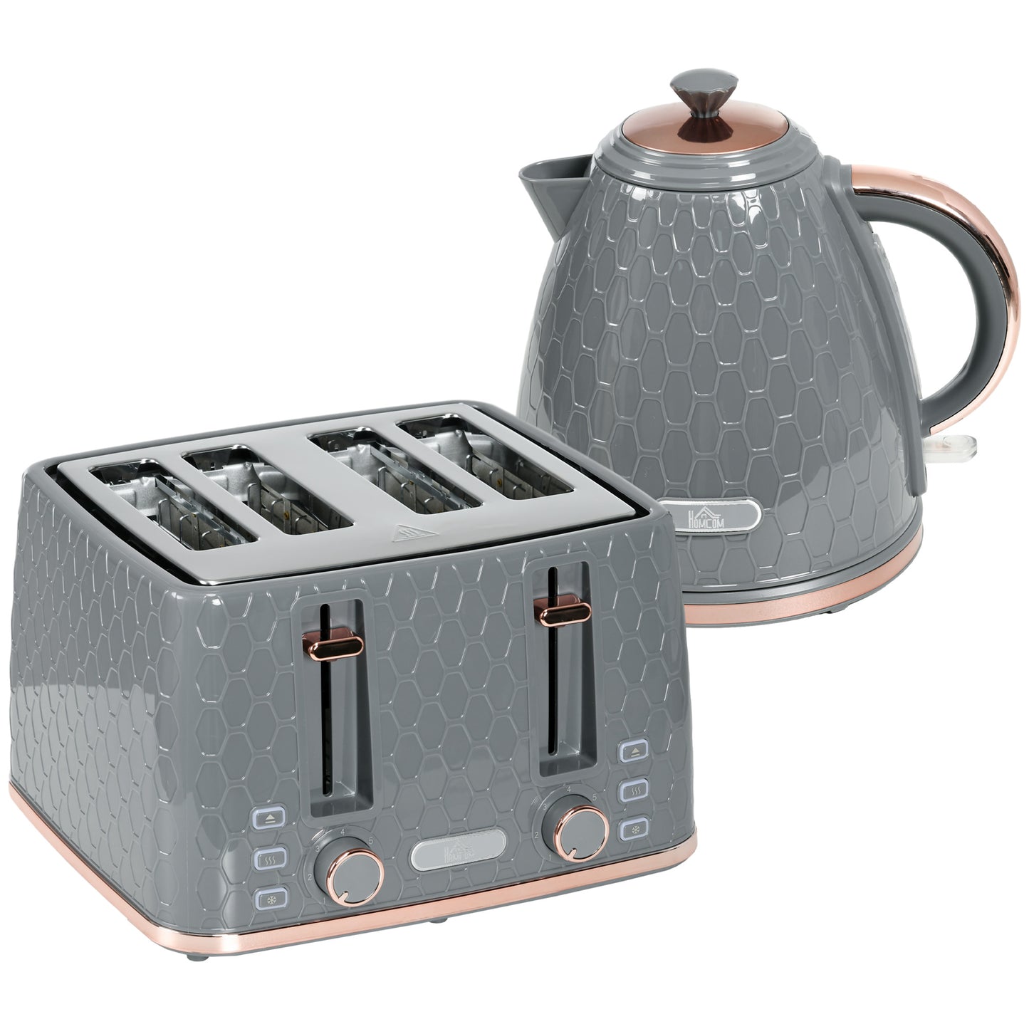 1.7L 3000W Fast Boil Kettle & 4 Slice Toaster Set, Kettle and Toaster Set with 7 Browning Controls, Crumb Tray, Grey