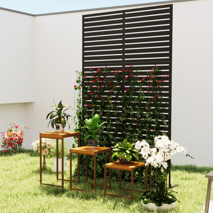 Decorative Privacy Fence Screen, Metal Outdoor Privacy Screen Climbing Plant Trellis with Stand, 122 x 198 cm, Black