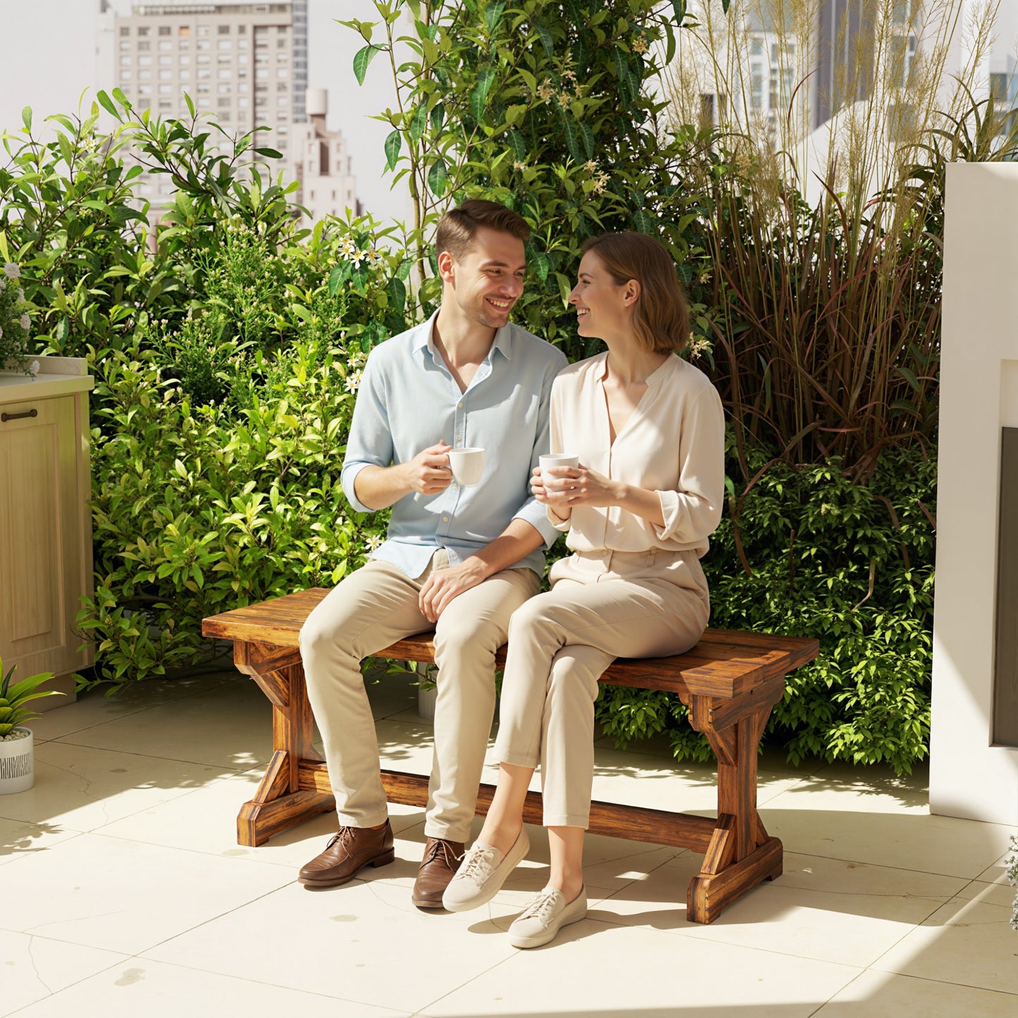 Rustic Wooden Garden Bench, Backless Outdoor Bench Patio Loveseat with X-Shape Base for Porch, Park, Carbonised Finish