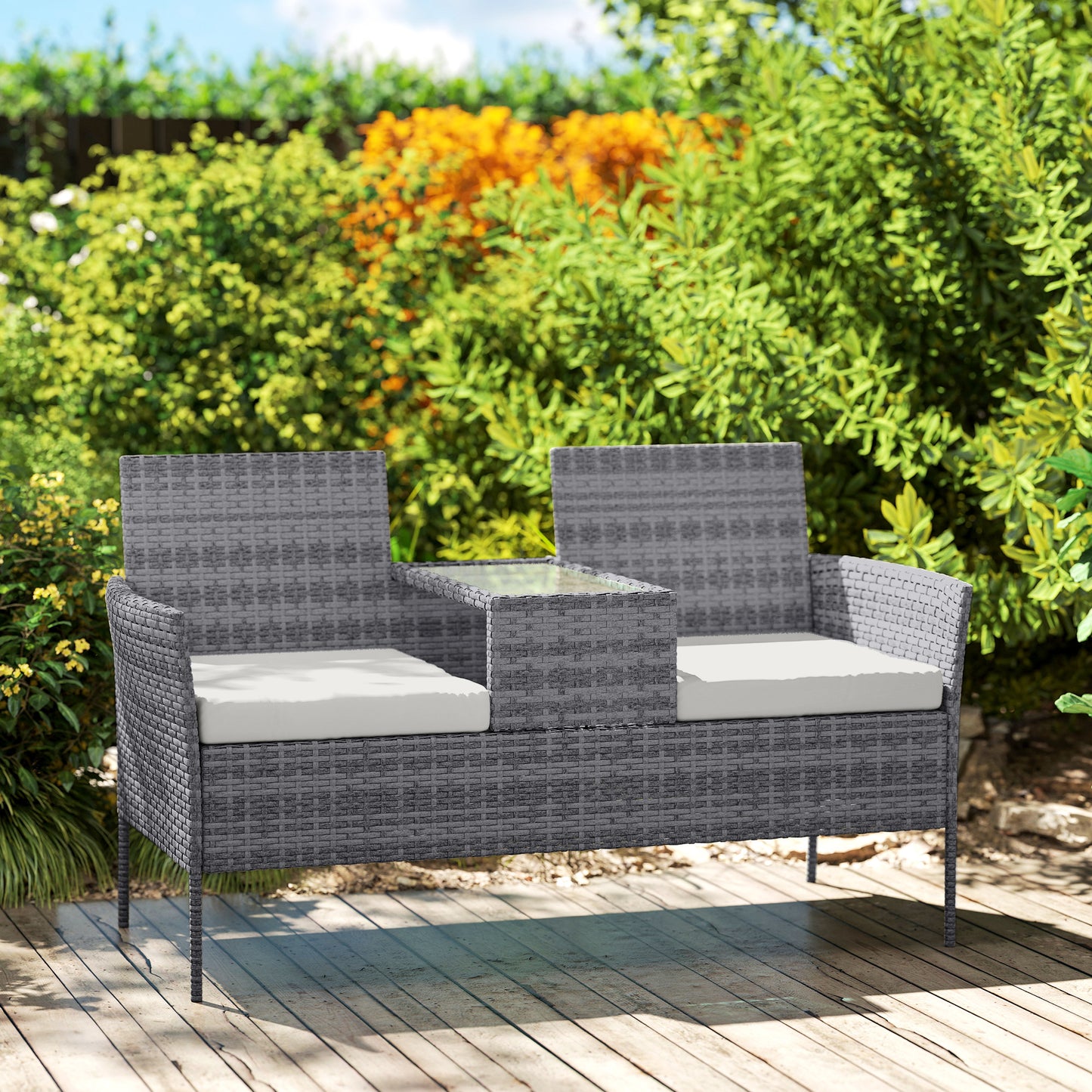 Two-Seat Rattan Chair, with Middle Table - Grey
