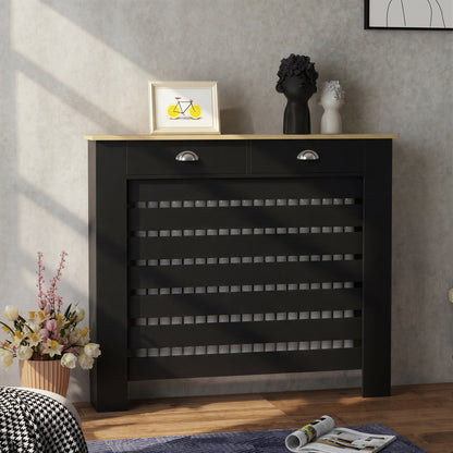 95.5H x 111Wcm Radiator Cover, with Drawer - Black