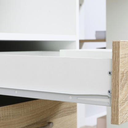 Computer Desk with Drawers and Storage Shelves, Office Desk Writing Table with Printer Stand