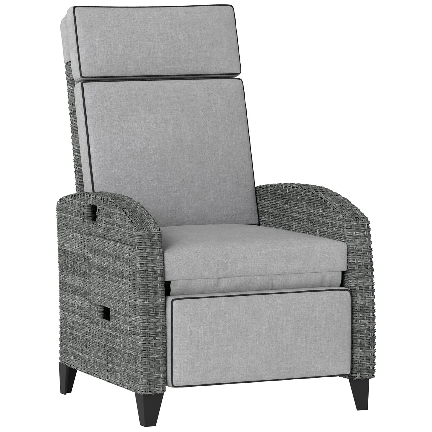Outdoor Recliner Chair with Adjustable Backrest and Footrest, Cushion, Side Tray, Light Grey/Grey
