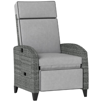 Outdoor Recliner Chair with Adjustable Backrest and Footrest, Cushion, Side Tray, Light Grey/Grey