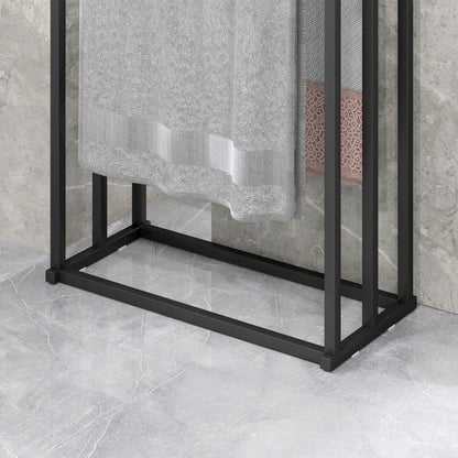 Freestanding Towel Rack, Steel Towel Rail Holder with 3 Bars, Black