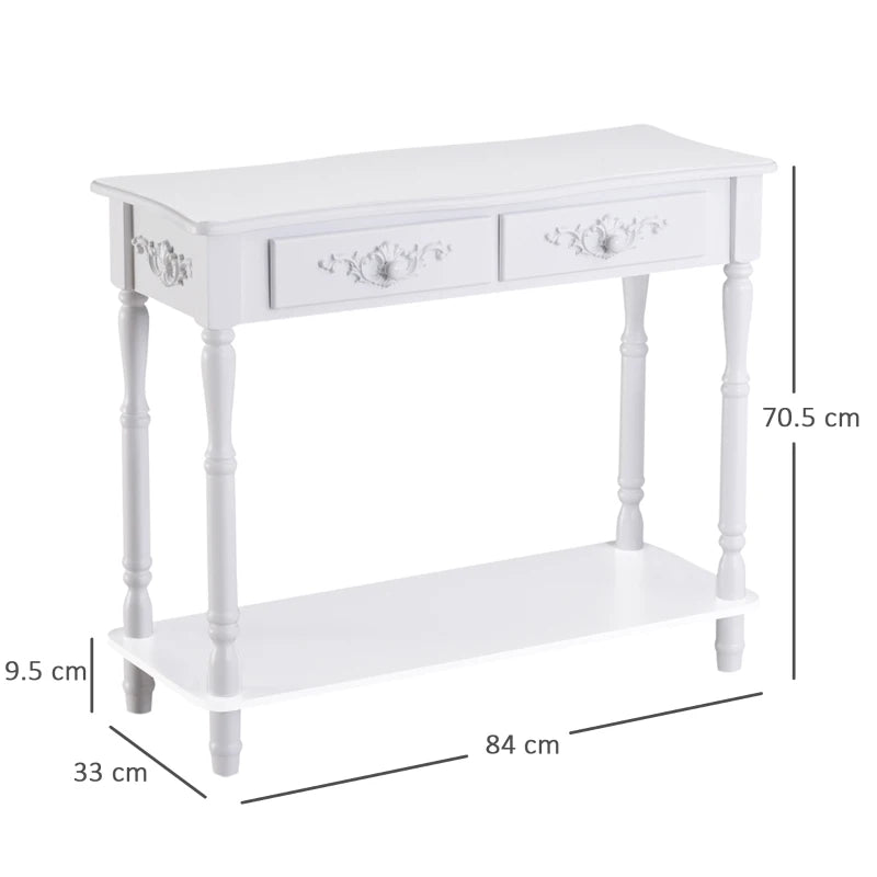 Traditional Style Patterned Side Console Table with 2 Storage Drawers and Underneath Display Shelf