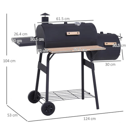 Barrel Style Charcoal Grill with Offset Side Smoker and Chimney