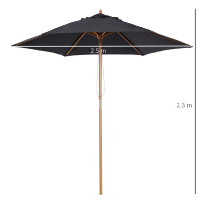 2.5m - Wooden Garden Parasol Outdoor Canopy Sun Shade for Patio - Slate Grey