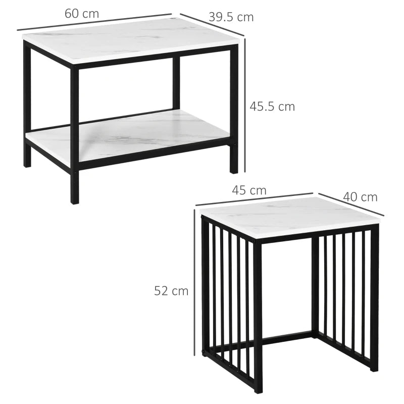 Marble Effect Nesting Coffee Table Set with Bar Enclosed Underneath and Open Style Shelf Bottom