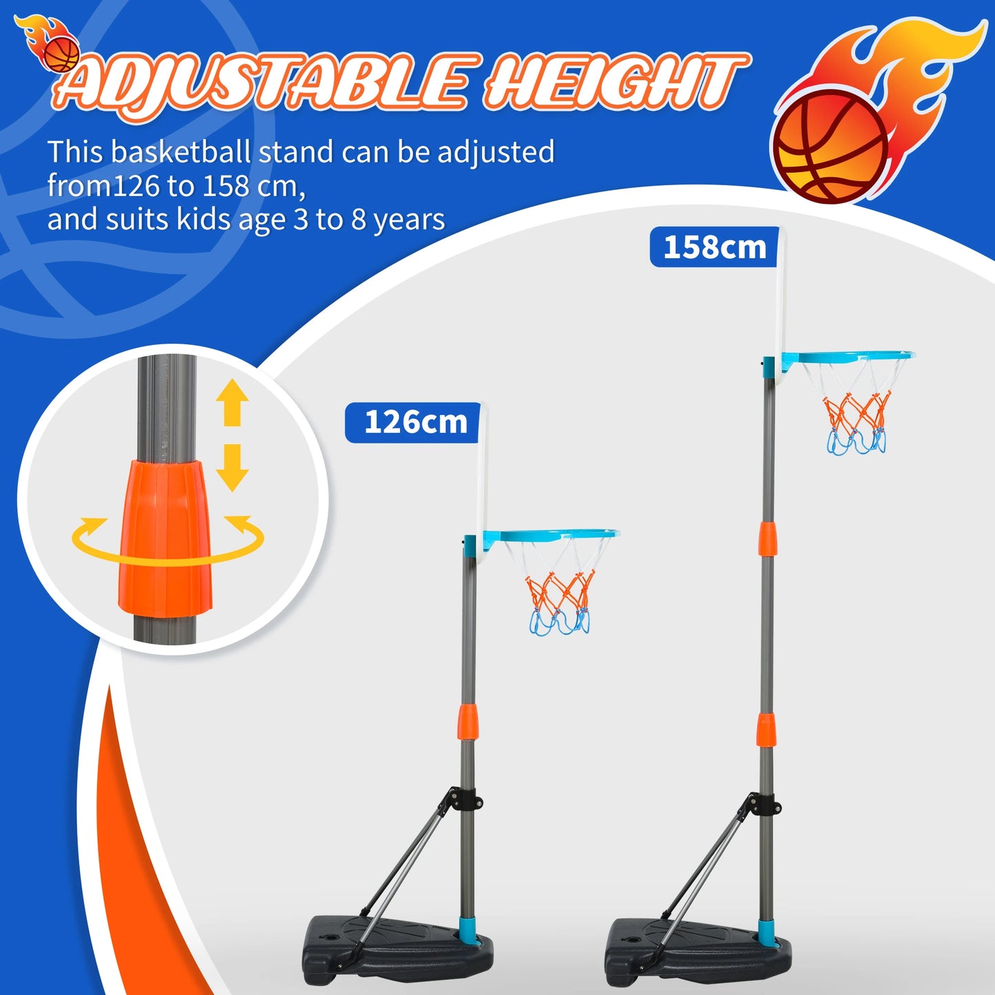 Height Adjustable Basketball Hoop for Kids with Basketball Included