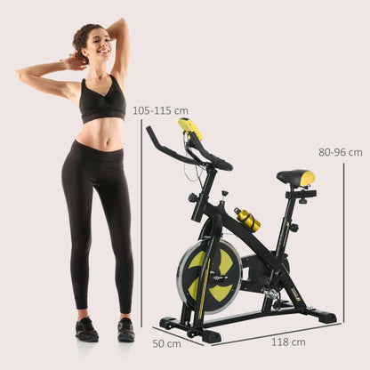 Belt Driven Stationary Cycling Exercise Bike with Adjustable Seat and Resistance - Black / Yellow