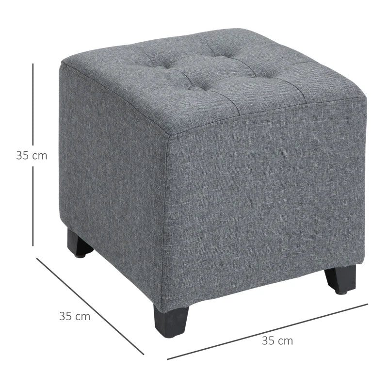 Linen Look Button Tufted Square Footstool / Cube Seat