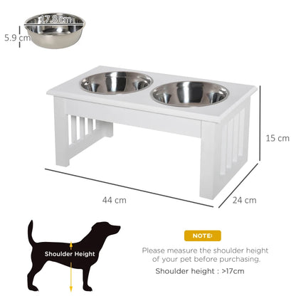 Raised Wooden Feeder with 2 Stainless Steel Bowls for Extra Small and Small Dogs - White